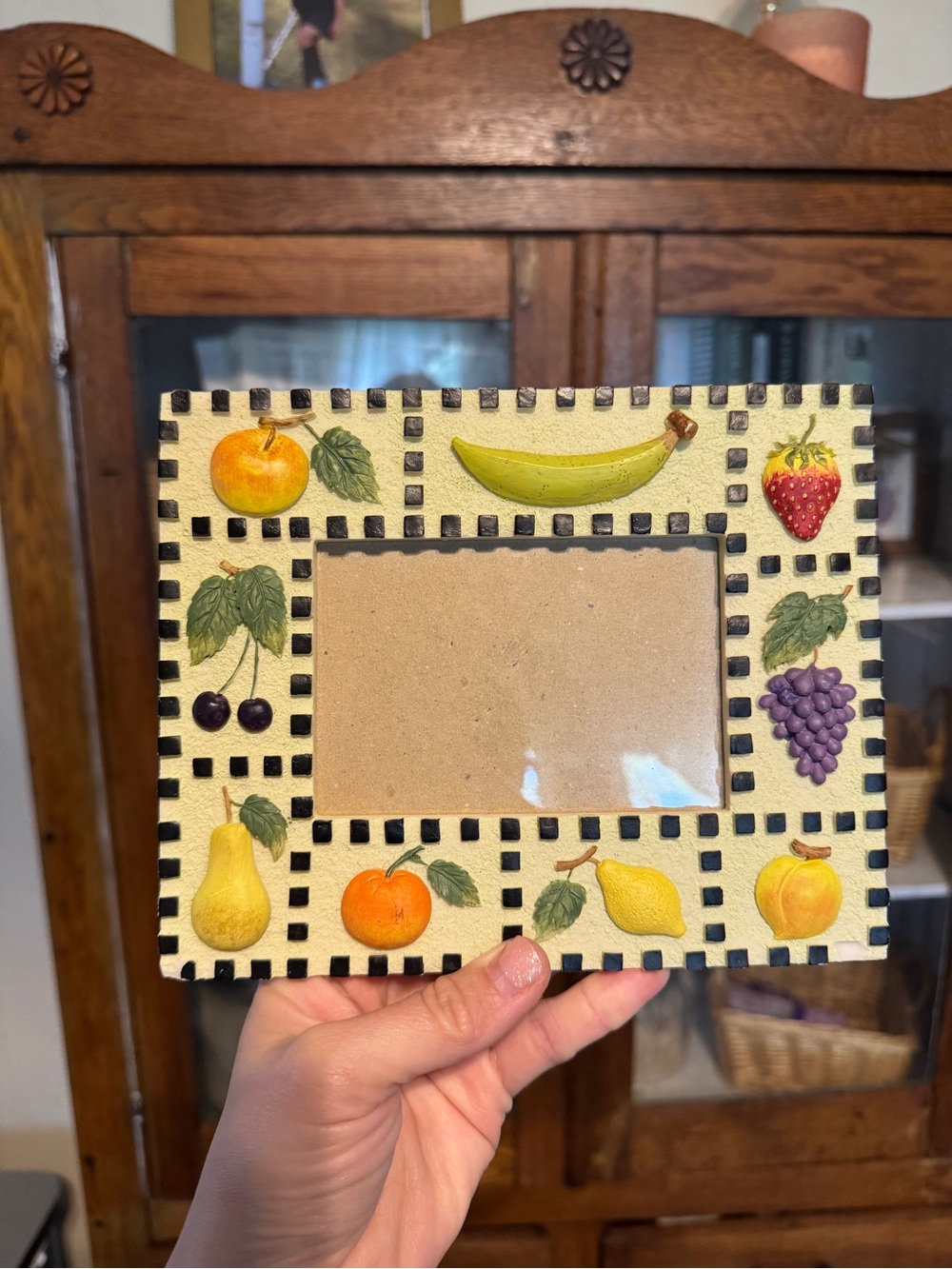 VTG Painted Fruit Ceramic Picture Frame